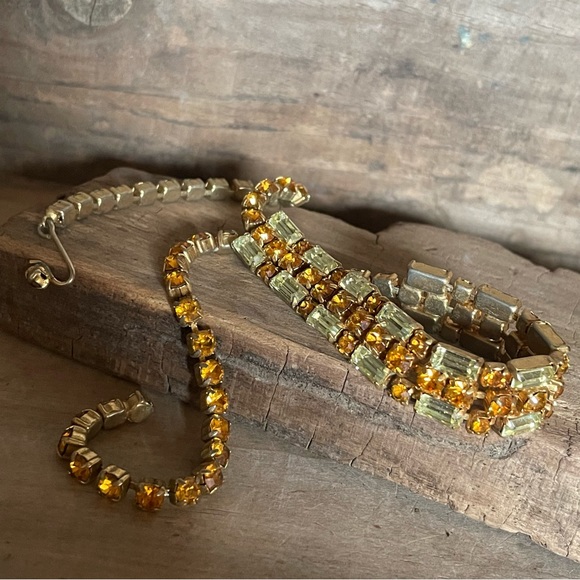 Rhinestone Choker Necklace Topaz Citrine Vintage - Picture 2 of 11